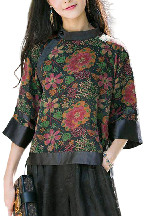 Dame Top med Stand Krave og Knap Detaljer 0