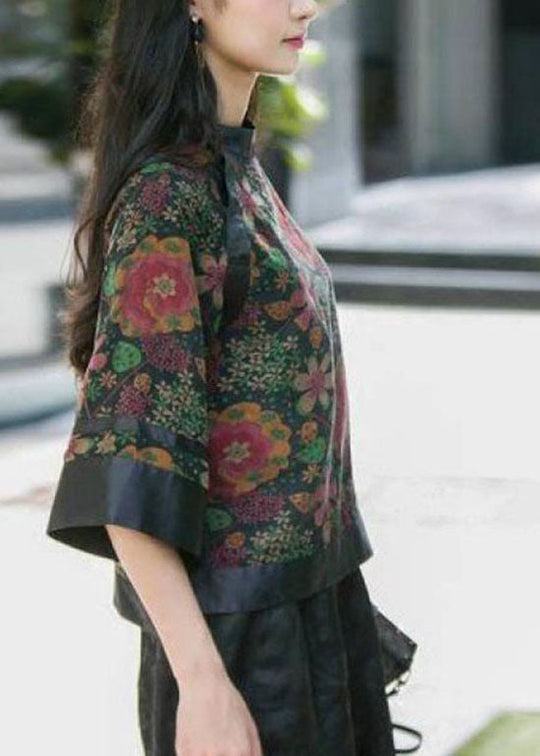 Dame Top med Stand Krave og Knap Detaljer 3