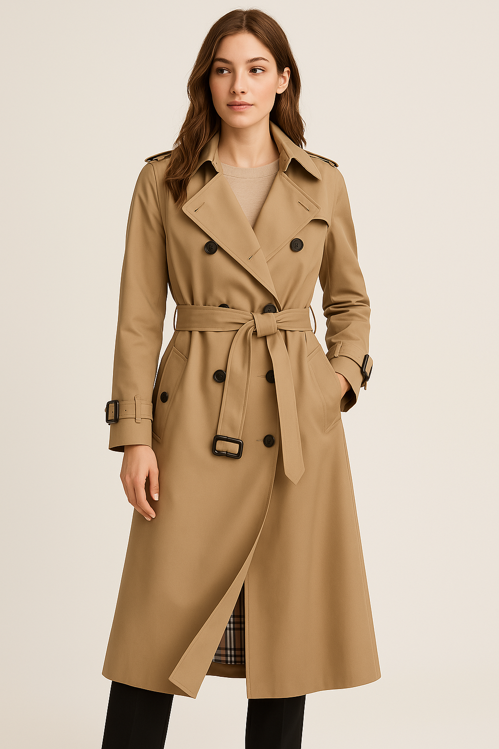 Dame Trenchcoat med Dobbelt Knapdesign 2