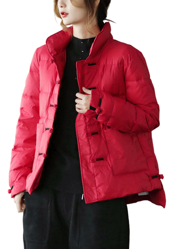 Dame Vinter Dunfrakke med Stativ Krave og Knaplommer 0