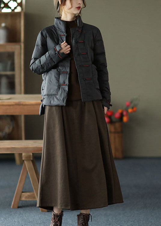 Dame Vinter Dunfrakke med Stativ Krave og Knaplommer 2