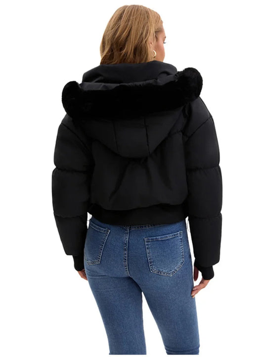 Dame Vinterjakke Med Hætte Croppet Snit 6