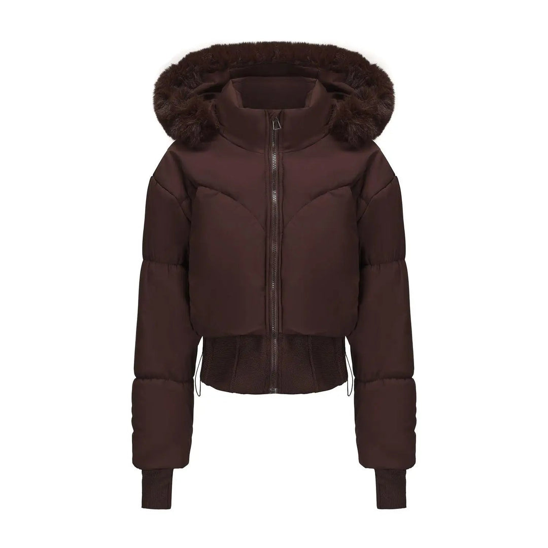 Dame Vinterjakke Med Hætte Croppet Snit 7