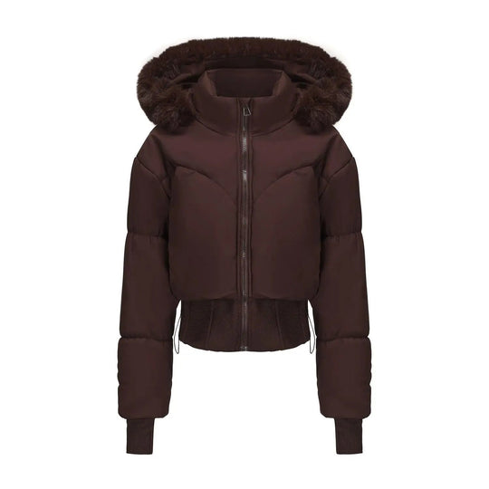 Dame Vinterjakke Med Hætte Croppet Snit 7