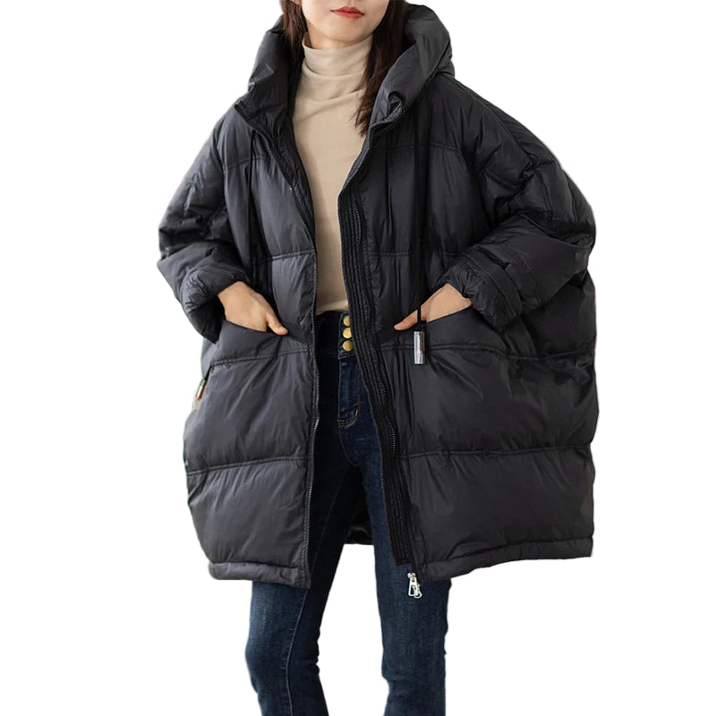 Dame Vinterjakke Oversize Puffer Med Hætte 0