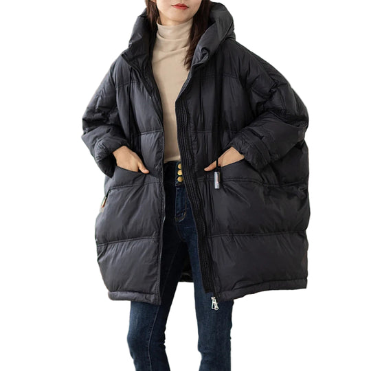 Dame Vinterjakke Oversize Puffer Med Hætte 0