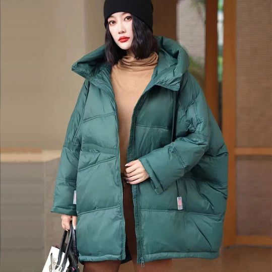 Dame Vinterjakke Oversize Puffer Med Hætte 6