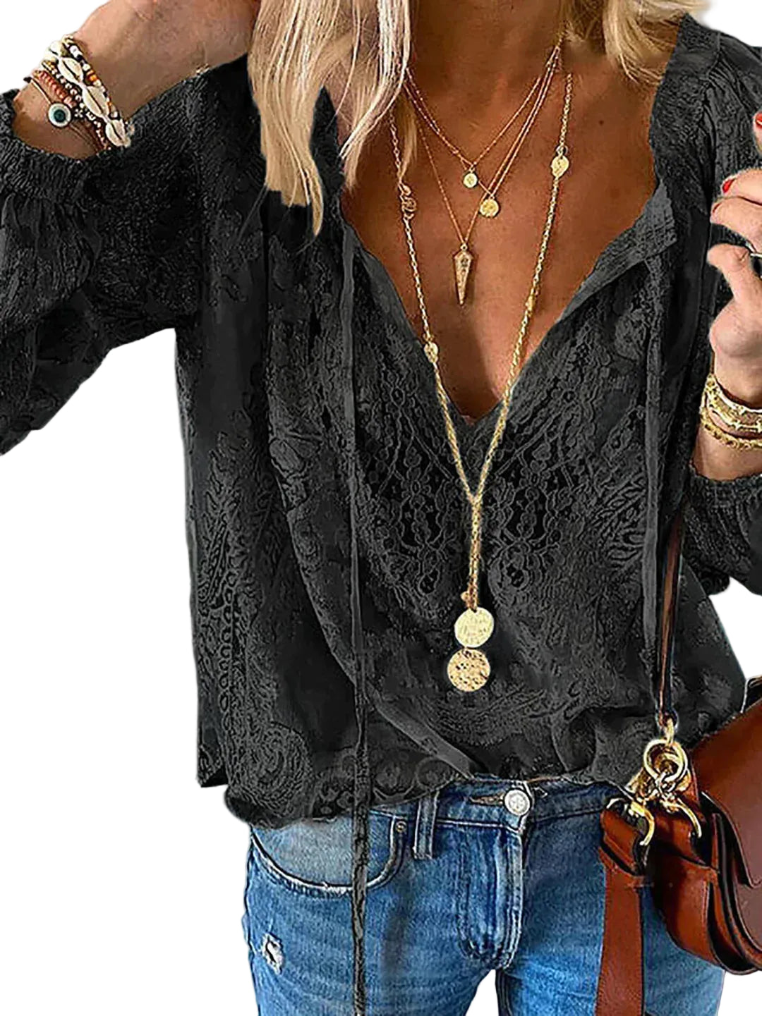 Damebluse med Blonder Trendy Design 0