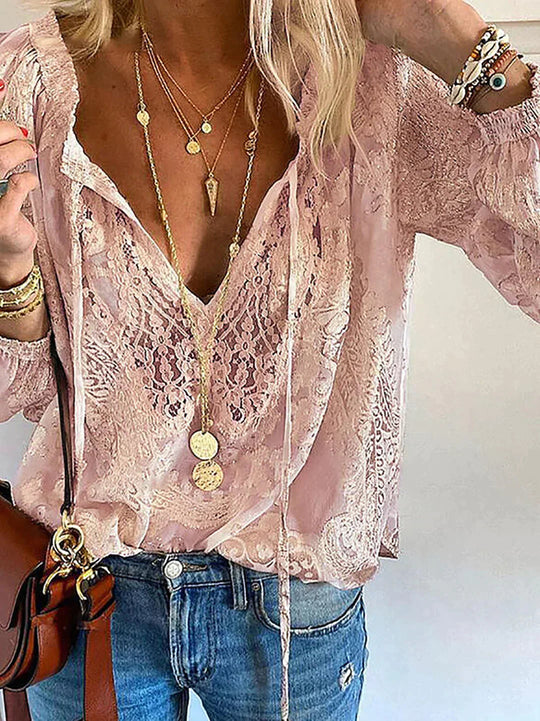 Damebluse med Blonder Trendy Design 2