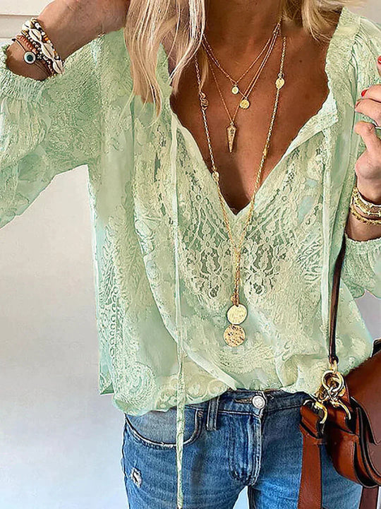 Damebluse med Blonder Trendy Design 3