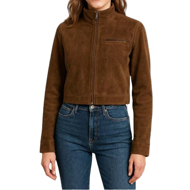 Damejakke med lynlåsdetaljer og beskåret snit 0