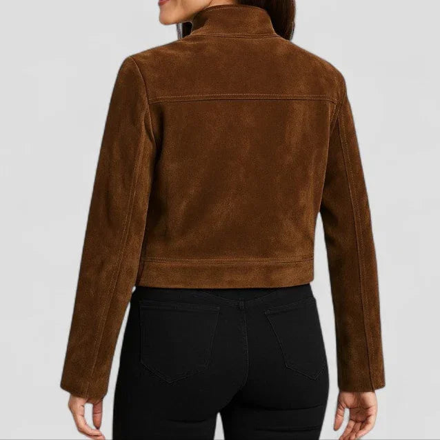 Damejakke med lynlåsdetaljer og beskåret snit 1