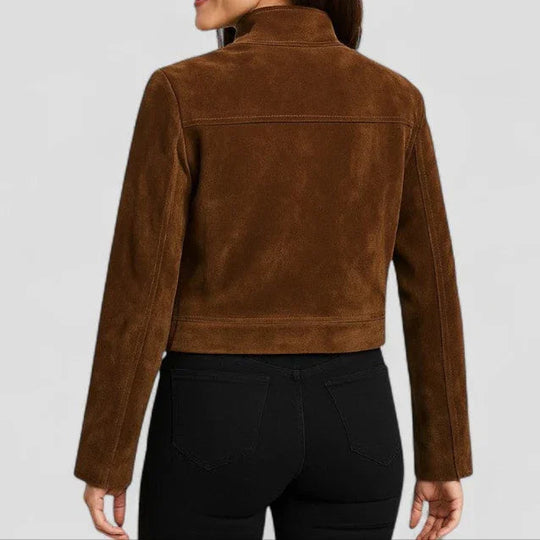 Damejakke med lynlåsdetaljer og beskåret snit 1