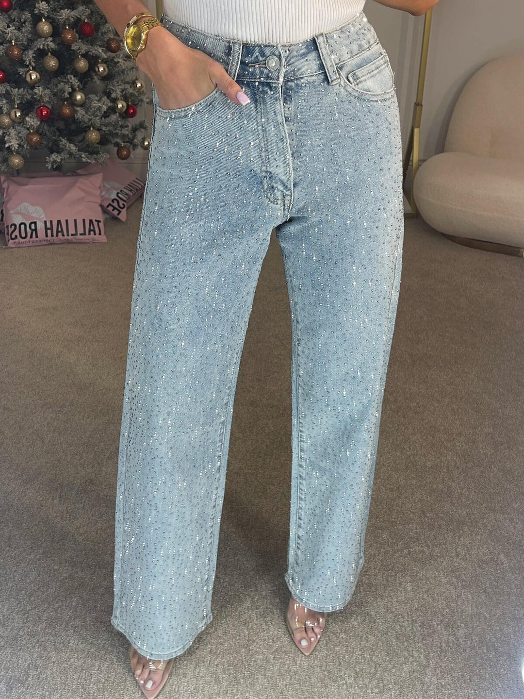 Damejeans med Høj Talje og Glitrende Detaljer 4