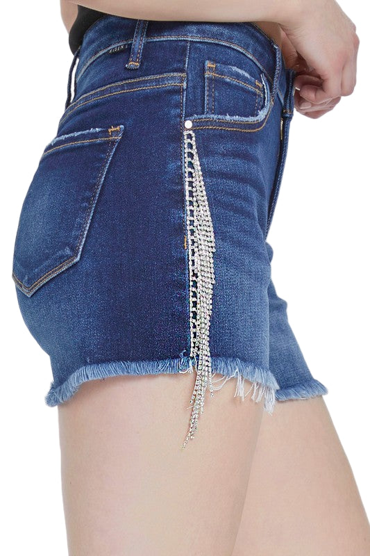 Damer Høj Talje Rhinestone Frynse Shorts 0