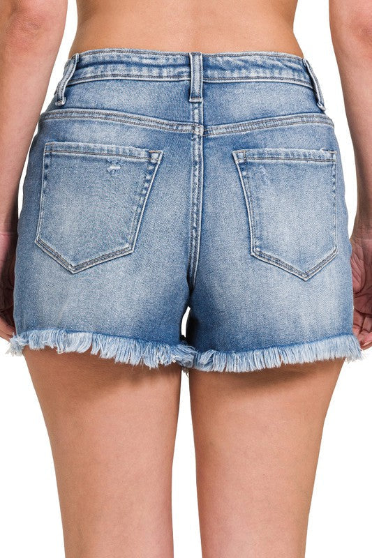 Damer's Denim Shorts Mellemhøj Talje Rå Frynset Kant 2