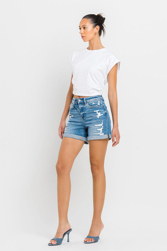 Damerne Høj Talje Rullemanchet Shorts Denim 1