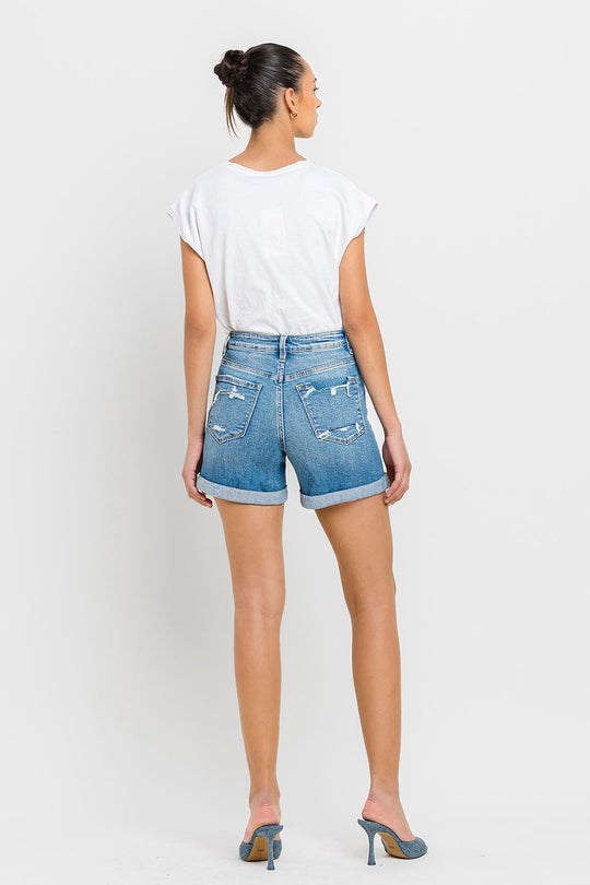 Damerne Høj Talje Rullemanchet Shorts Denim 2