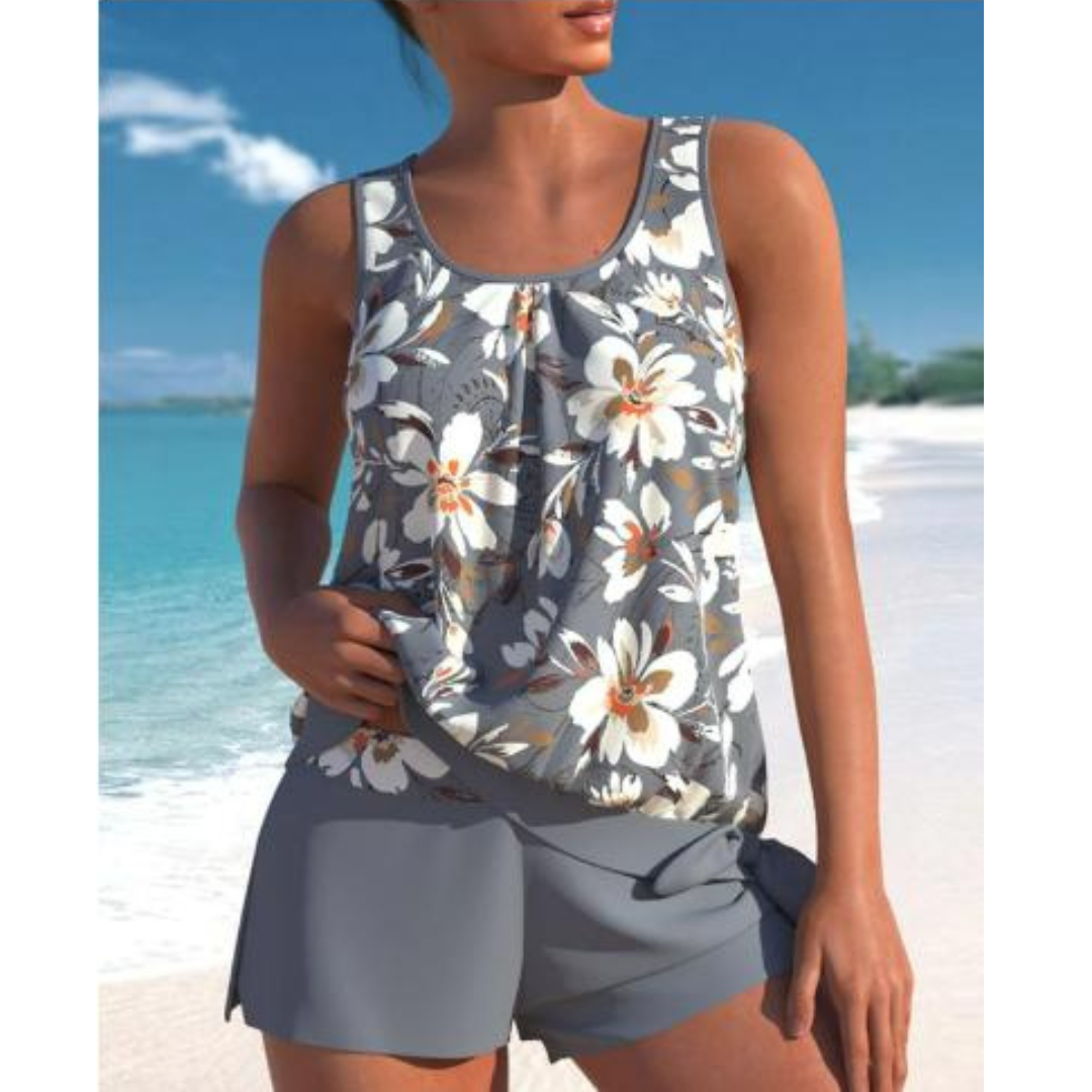 Damernes Tankini Sæt med Blomsterprint og To Farver 1