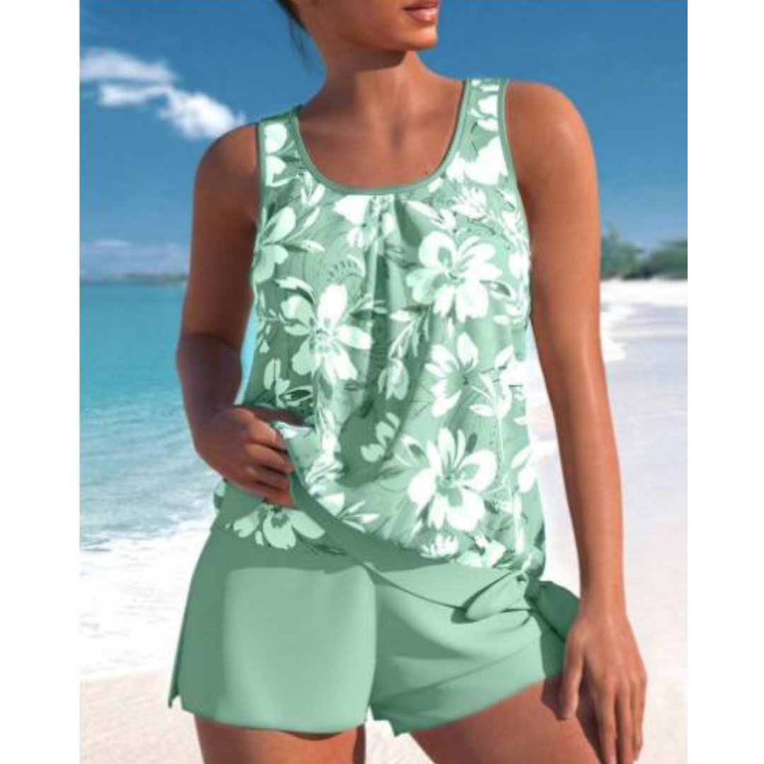 Damernes Tankini Sæt med Blomsterprint og To Farver 3