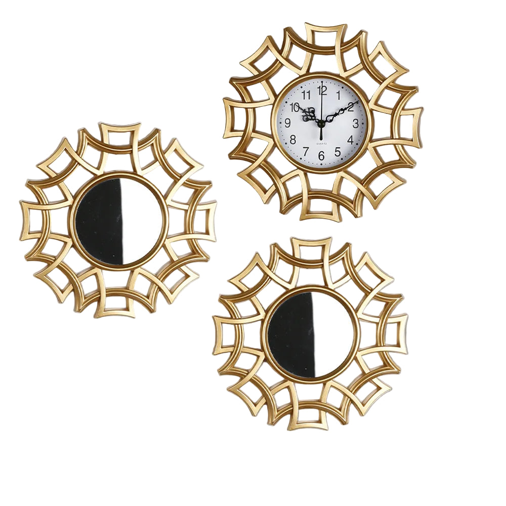 Dekorativt Vægur og Spejlsæt i Vintage Stil 0