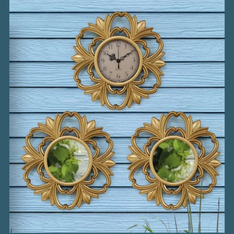 Dekorativt Vægur og Spejlsæt i Vintage Stil 3
