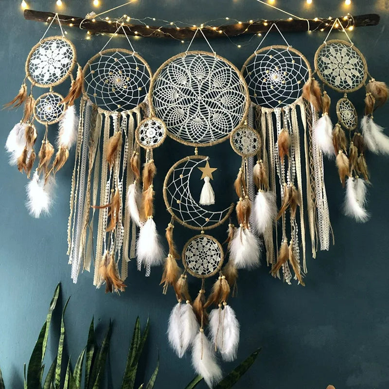Drømmefanger Sæt med Måne Tema til Indretning - Håndlavet Boho Design 0