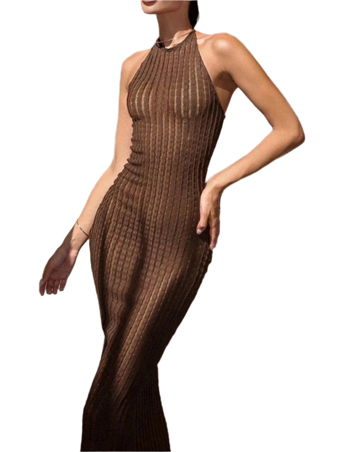 Festkjoler Damer Halterneck Maxi Kjole Ribbet Polyester og Spandex 0