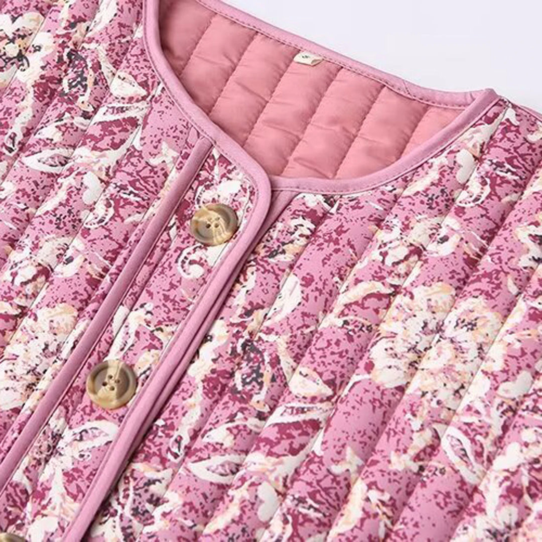 Forårsjakke Dame Cropped Puffer Med Blomsterprint 3