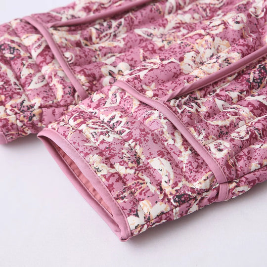 Forårsjakke Dame Cropped Puffer Med Blomsterprint 4