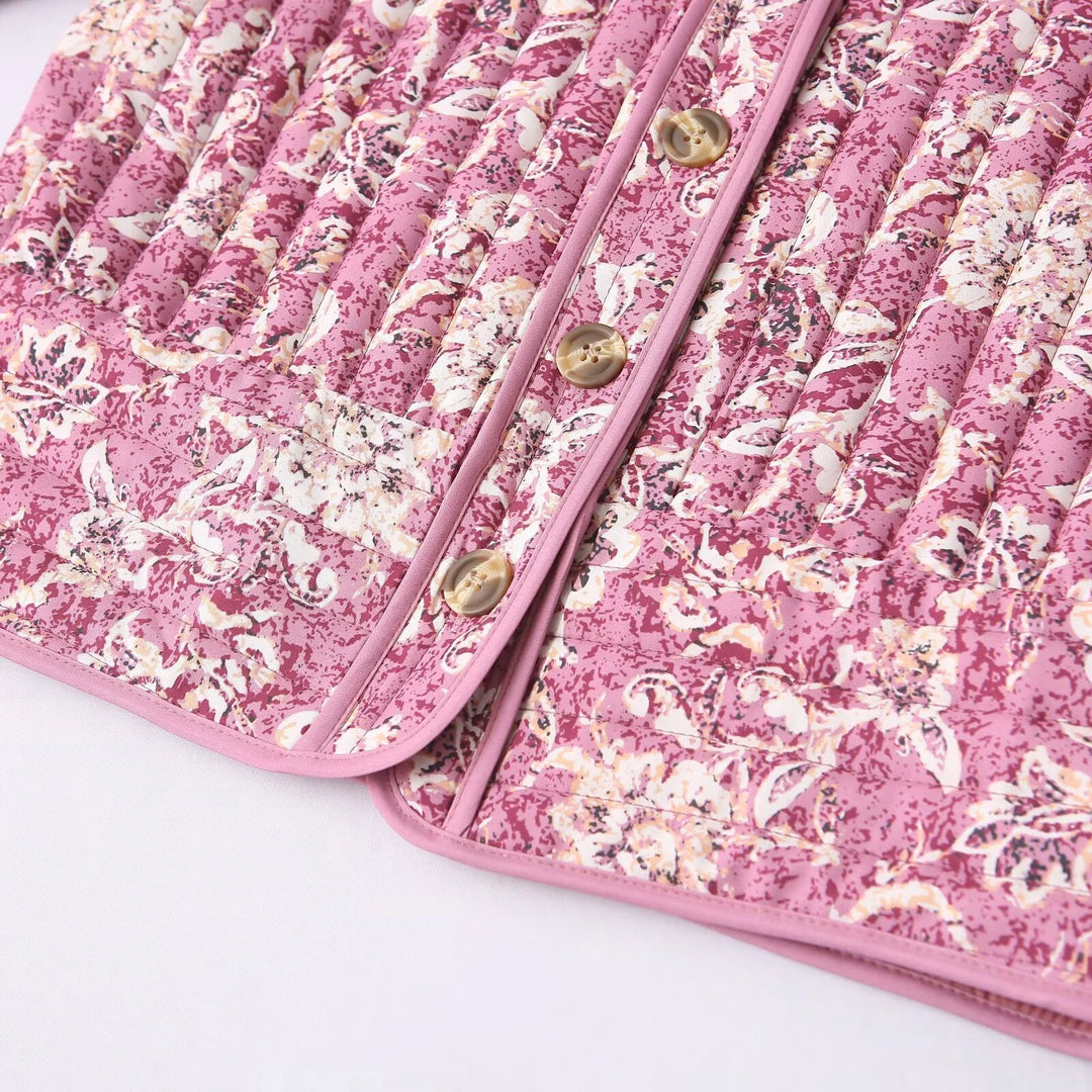 Forårsjakke Dame Cropped Puffer Med Blomsterprint 5