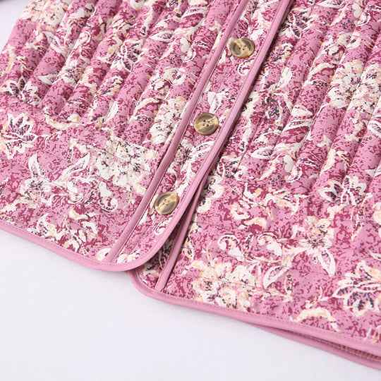 Forårsjakke Dame Cropped Puffer Med Blomsterprint 5