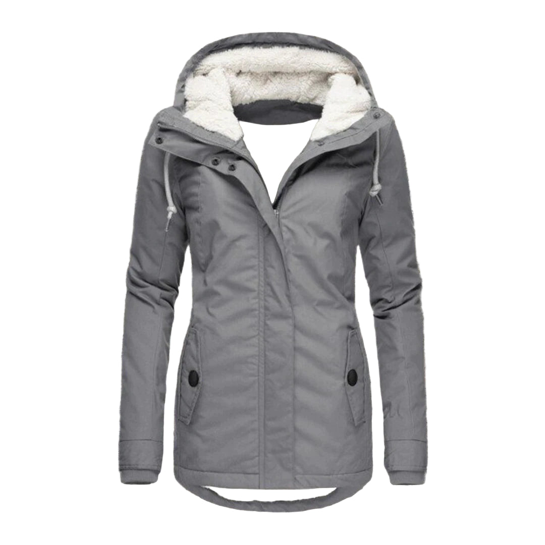 Frakke Dame Plisseret Bomuld med Aftagelig Hætte til Vinter 0