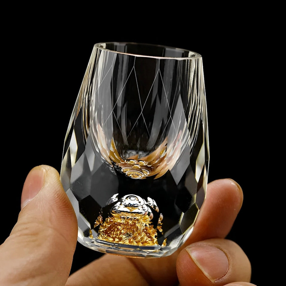 Håndlavede Krystalglas Sæt til Whisky med Guldflakedetaljer 0