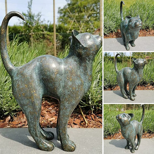 Havekatte Statue Dekoration - Naturtro Ude Skulptur til Haven 0