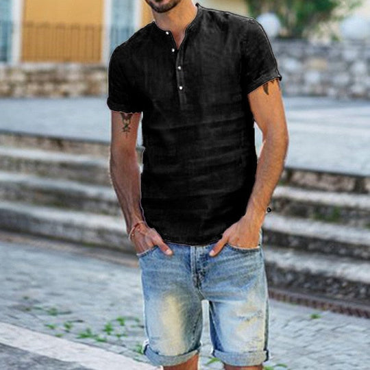 Herre Bluse i Linned Design med V-hals 3