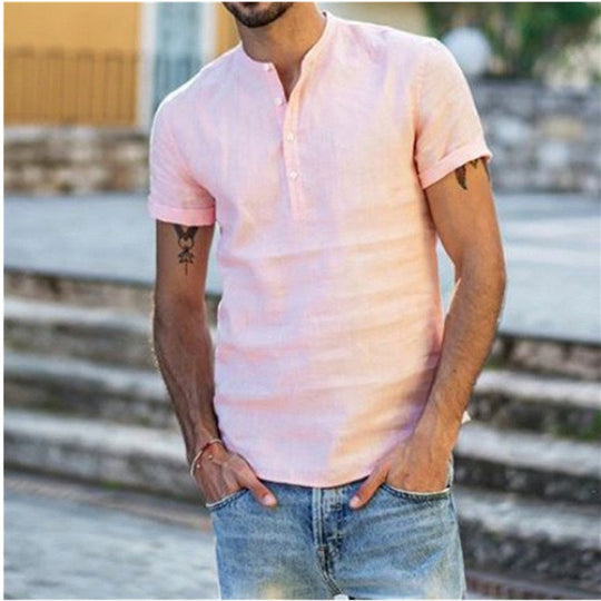 Herre Bluse i Linned Design med V-hals 5