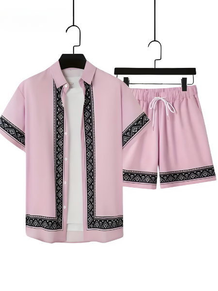Herre Boho Sommer Sæt Todelt Skjorte og Shorts 1