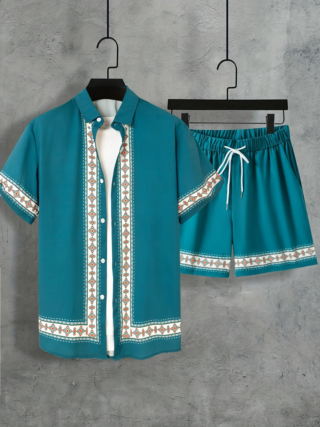 Herre Boho Sommer Sæt Todelt Skjorte og Shorts 4