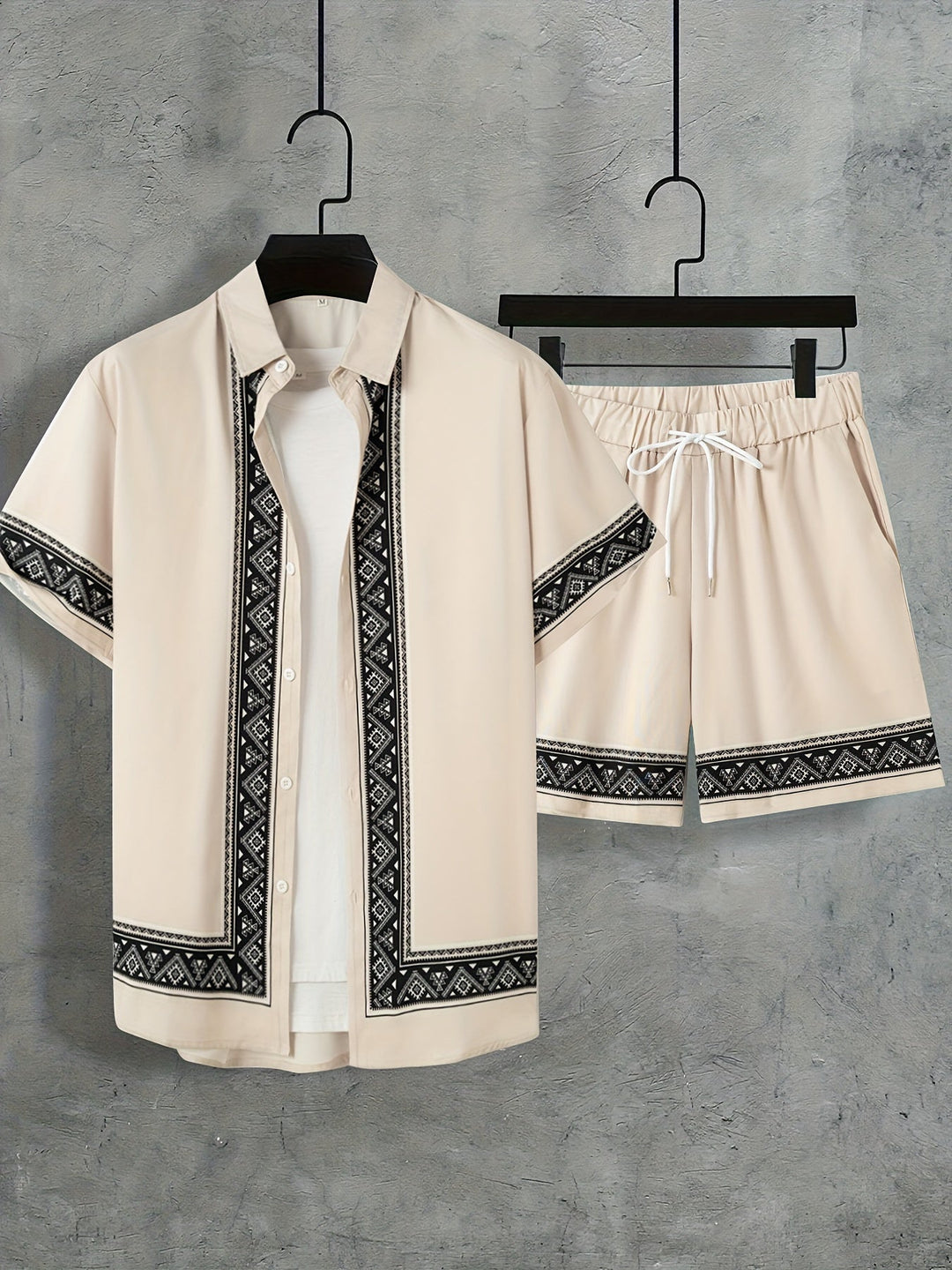 Herre Boho Sommer Sæt Todelt Skjorte og Shorts 6