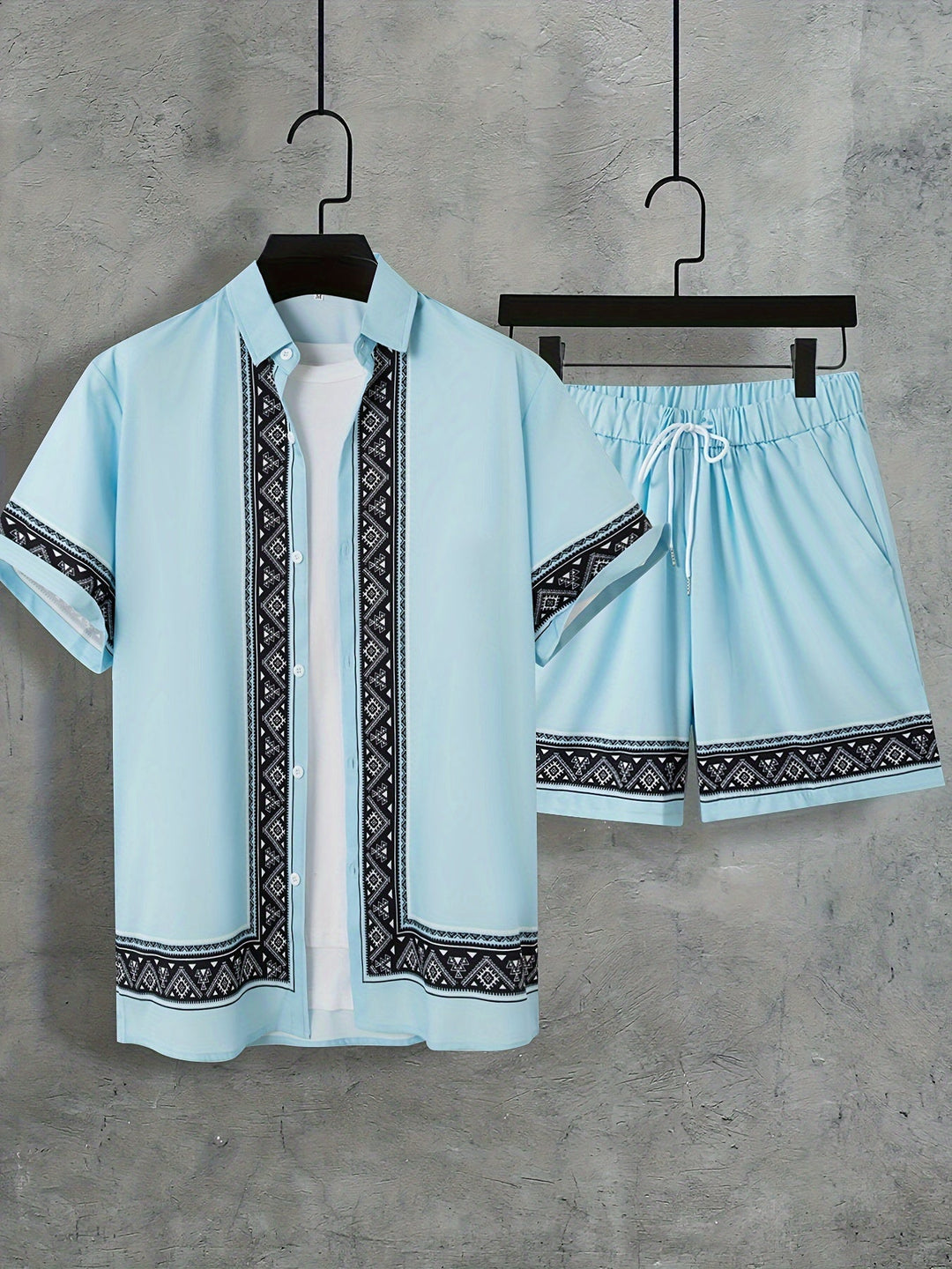 Herre Boho Sommer Sæt Todelt Skjorte og Shorts 8