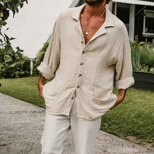 Herre Button-Up Skjorte Afslappet Pasform Casual Langærmet 0