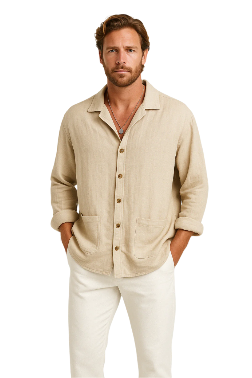 Herre Button-Up Skjorte Afslappet Pasform Casual Langærmet 1