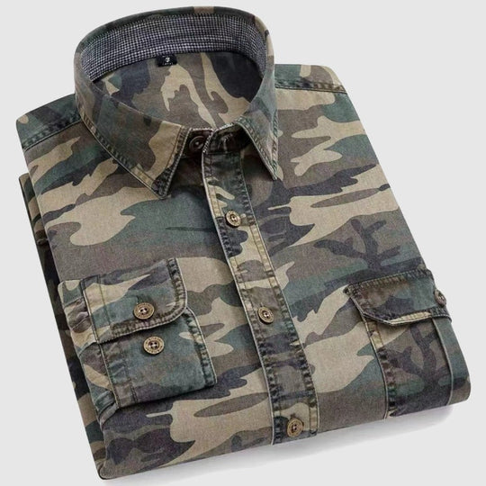Herre Camo Langærmet Skjorte Klassisk Bomuld 1