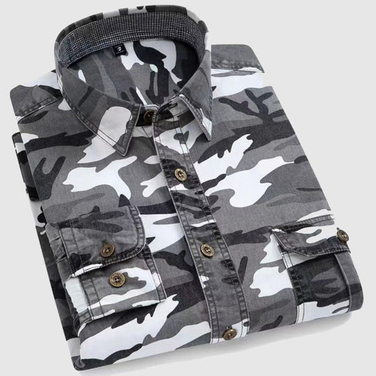 Herre Camo Langærmet Skjorte Klassisk Bomuld 2