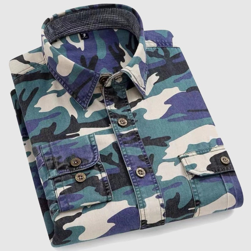 Herre Camo Langærmet Skjorte Klassisk Bomuld 3