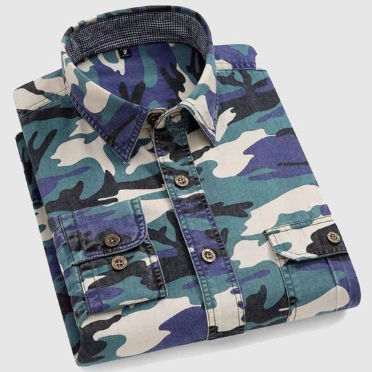Herre Camo Langærmet Skjorte Klassisk Bomuld 3