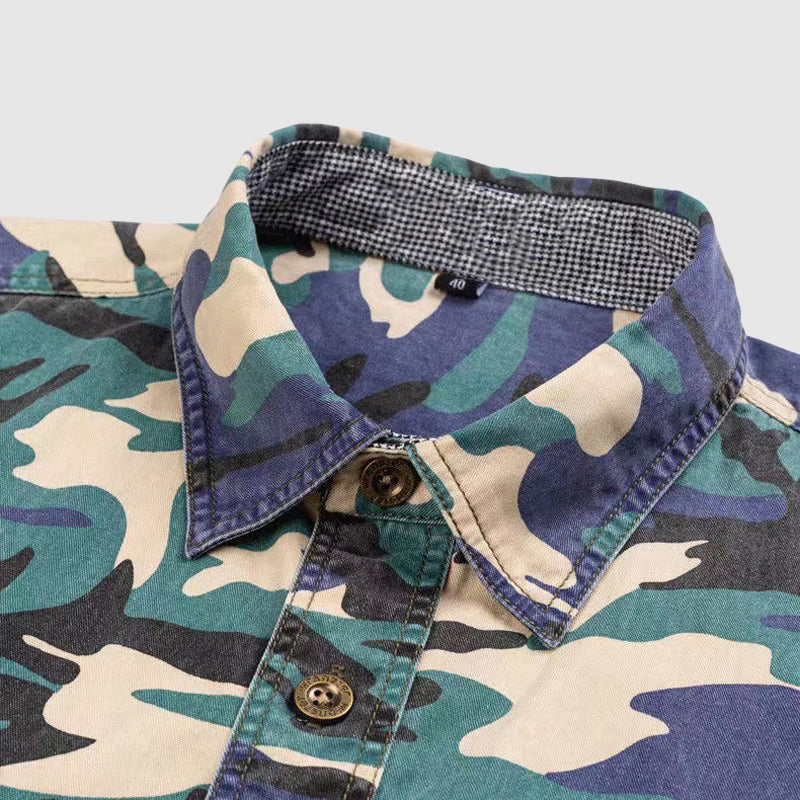 Herre Camo Langærmet Skjorte Klassisk Bomuld 5