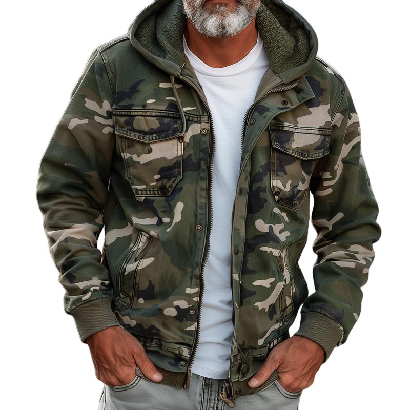Herre Camouflage Cargo Jakke med Hætte 1