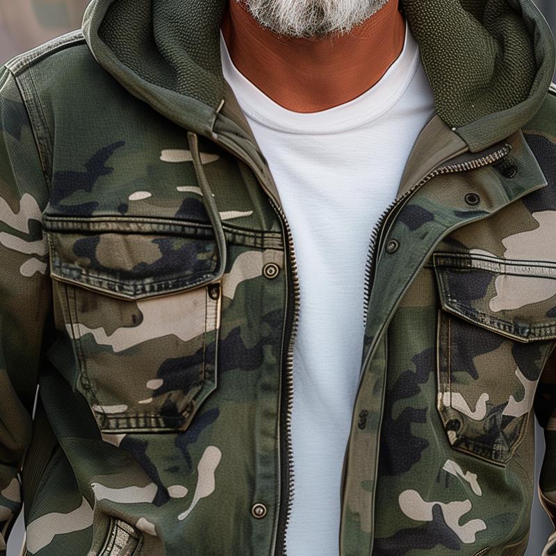Herre Camouflage Cargo Jakke med Hætte 2